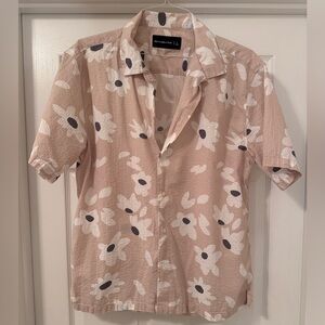 Abercrombie & Fitch Camp Collar Seersucker Button-Up, Light brown floral - L